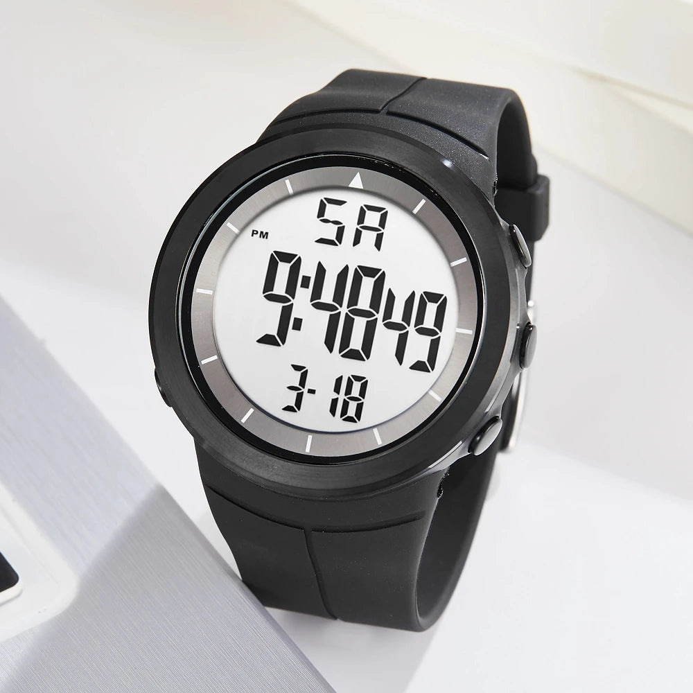 Black Digital Watches for Men Outdoor Sport 50M Waterproof LED Electronic Wristwatch Big Dial Diver Military Watch reloj hombre