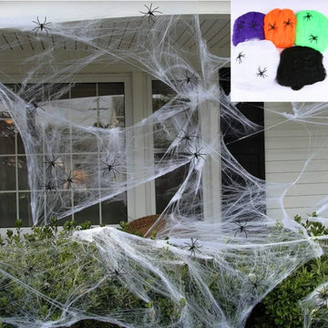 Halloween Elastic Spider Web with Spider Horror Haunted House Yard Scene Arrangement Halloween Party Faux Decorative Props 2025