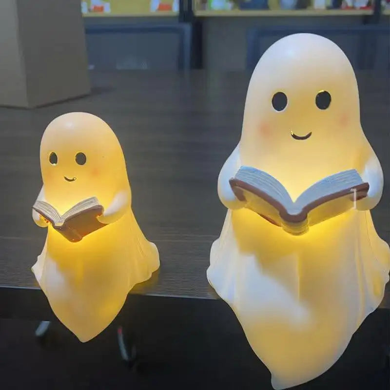 Halloween Cute Ghost Lamp Battery Powered Light Up Halloween Ornament Lovely Ghost Figurine Light for Bedroom Study Room Reader