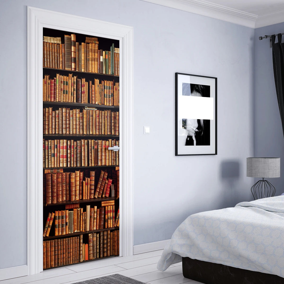 2pcs multi-color bookshelf pattern door stickers self-adhesive waterproof moisture-proof tearable door stickers home decorative