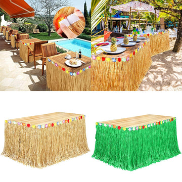 Hawaiian Straw Table Skirt Tropical Luau Grass Table Skirt Hawaiian Sea Beach Hula Party Decor Wedding Birthday Party Decoration