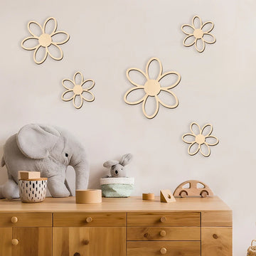 NUBECOM 5Pcs Wooden Daisy Flowers Wall Art Wood Flowers Wall Stickers Wall Decor Home Room Wall Stickers Christmas Holiday Gift