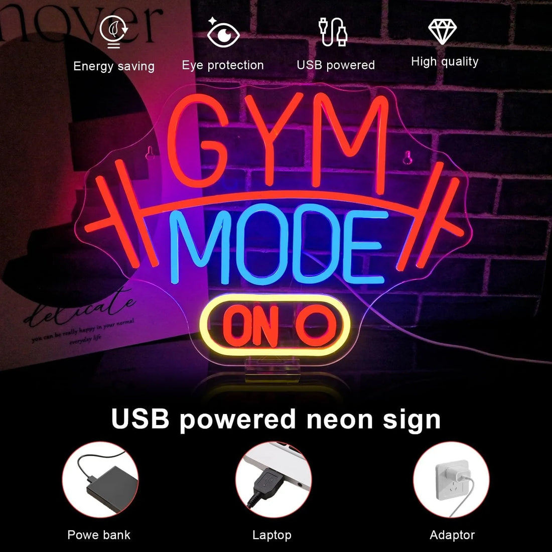 Dumbbell Neon Sign LED Gym Background Wall Decoration USB Powered Dimmable Suitable for Health Club Studio Signage Decoration