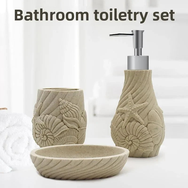 3pcs Bathroom Wash Storage Set Natural Stone Resin Lotion Bottles Toothbrush Cups Soap Dishes Light Luxury Retro Bathroom Set