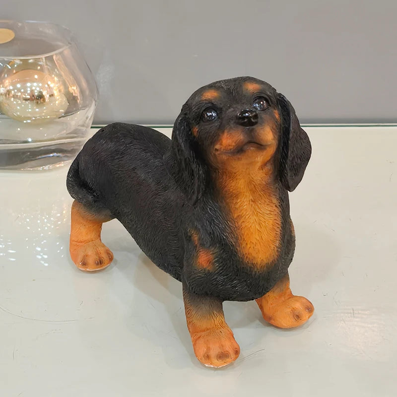Realistic Resin Dachshund Figurine Lifelike Puppy Animal Sculpture Suitable for Outdoor Gardens Home Decor Pet Lovers