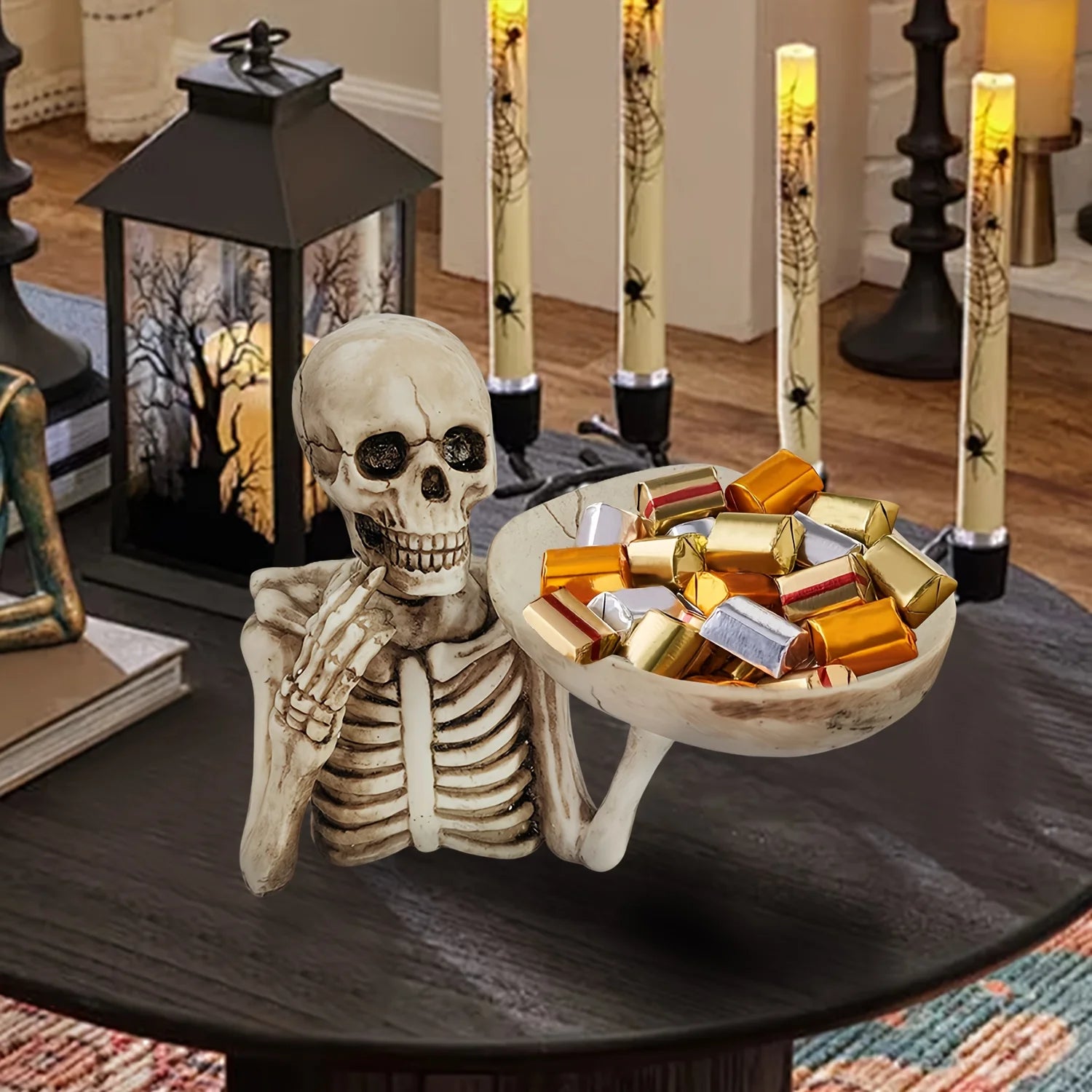 1 Piece Resin Skull Tray Ornament with Bowl - Unique Skeleton Design, Perfect for Halloween, Halloween Decorations