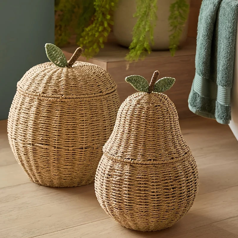 Handmade Rope Woven Storage Basket Apple Pear Fruit Shape Laundry Basket Multi-functional Storage Toy Clothes Organizers Baskets