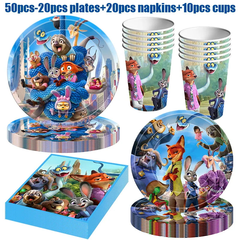 Disney Zootopia Birthday Party Decorations Supplies Judy Nick Tableware Tablecloth Balloon Zootropolis‌ Happy Birthday Plate Kit