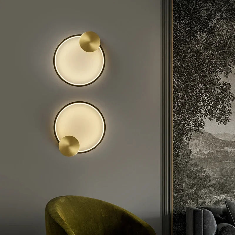 Brass Ring LED Wall Lights Home Art Deco Free Collocation Sconce for Parlor Dinning Room Bedside Stairs Nordic Round Lamp