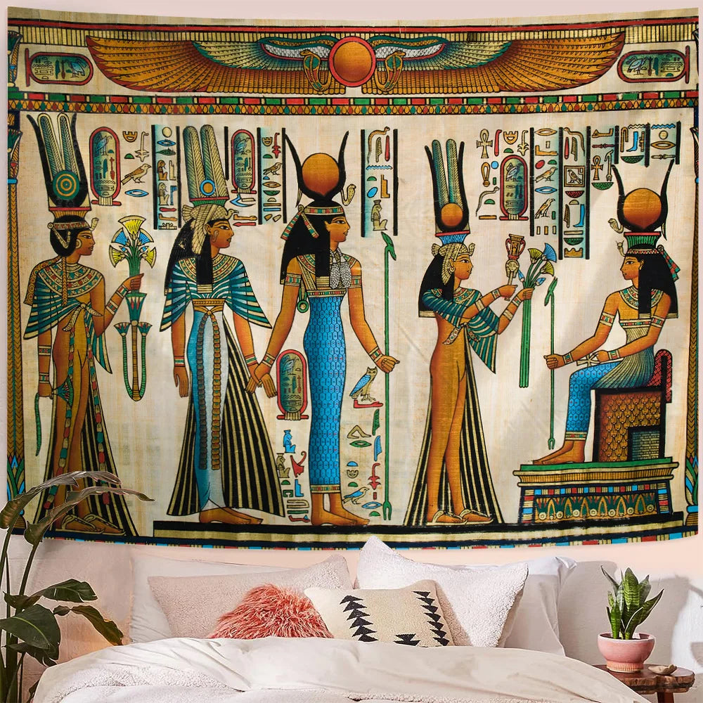 Egyptian Painting Tapestry  Nefertalis Tomb Thebes Wall Hanging Gods of Ancient Egypt Mural for Bedroom Living Room Dorm Decor