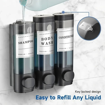 3 Chamber Lotion Dispensers Large Capacity Shampoo Dispensers Wall Mounted Bottle Soap Container for Bathroom Hotel Shower