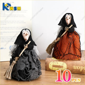 1-10PCS Halloween Witch Decoration Cute Witch Decoration Hand Held Broom Home Garden Indoor Ornament Halloween Party Decoration