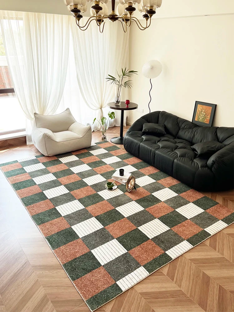Simple Geometric Color Block Carpet Living Room Bedroom Carpet Dark Green Stripes Solid Color Area Rug Thickened Fluffy Soft Rug