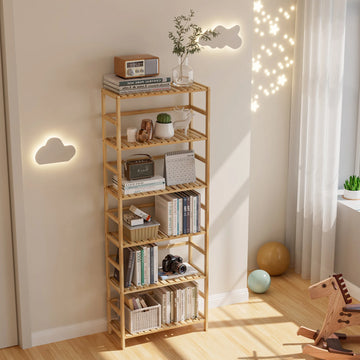 Adjustable Bamboo Storage Rack, Shelving Bookshelf, Plant Flower Stand, Home Organization, 6-Tier