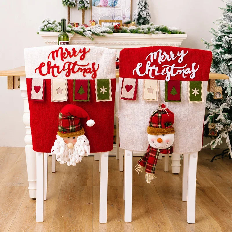 Christmas Decorative Chair Cover Reusable Doll Chair Cover Cartoon 3D Santa/Snowman Decorative Home Party New Year Decoration