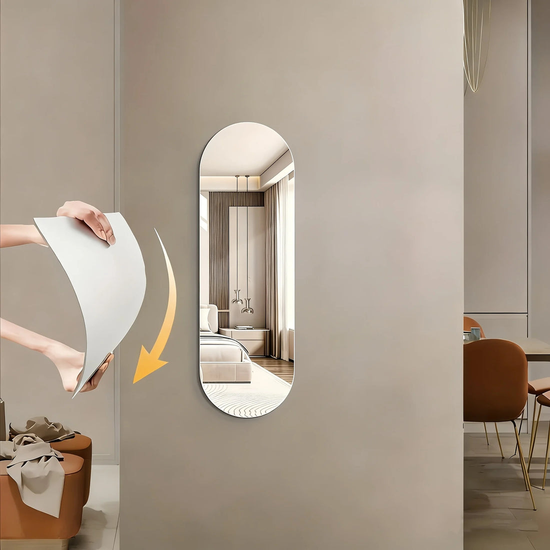 2D Acrylic Full-Length Mirror Wall-Mounted No Drilling Required for Bedrooms Porches Wardrobes Cosmetic Mirror with Sticky Back