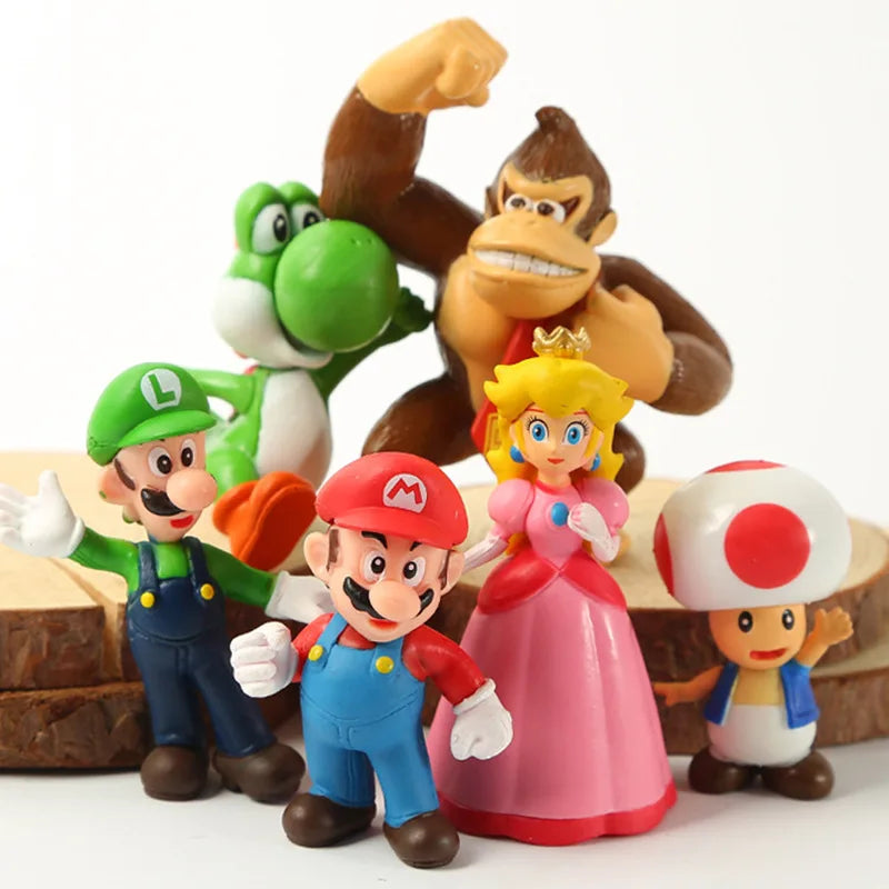 2026 6pcs Super Mario Bros PVC Action Figure Toys Dolls Model Set Luigi Yoshi Donkey Kong MushroomFor Birthday Gifts ornament