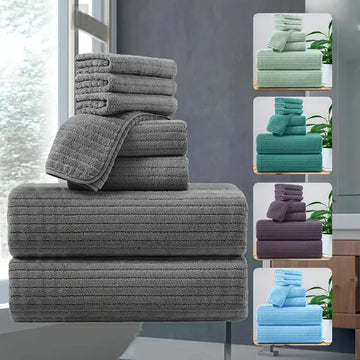8 Pcs Bath Towel Set - 4 Washcloths, 2 Face Towels & 2 Bath Towels - Absorbent & Quick Dry, Ideal for Bathroom, Gym & Hotel Use