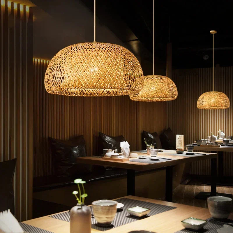 Bamboo Lantern 38/45cm Pendant Lamp Natural Rattan Wicker E27 Chandeliers Hand-Woven Lampshades Lighting Fixture Hanging Light