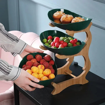 1 2 3 layer Kitchen Fruit Bowl Plate Household Bamboo Shelf Dried Fruit Tray Creative Dim Sum Plate Fruit Tray Living Room