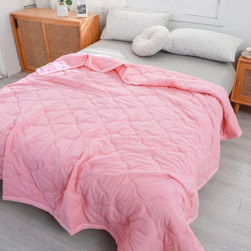 New Solid Thin Summer Quilt Lightweight Cloud-feeling Air Conditioner Blanket Skin Friendly Breathable Bare Sleeping Comforter