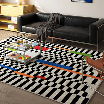 VIKAMA Memphis Style Geometric Color Block Rug Retro Art  Durable Non-Slip  Modern Edgy Living Room &Studio Decor Rug