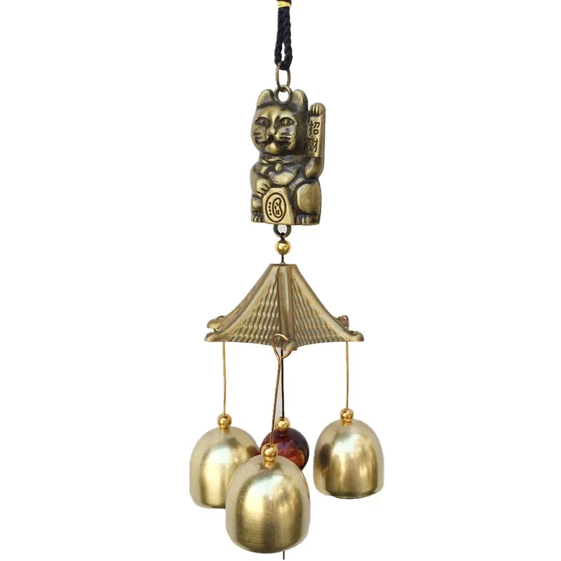 Metal Copper Door  Alloy Wind Chimes Hanging Decorations Bell Feng Shui Pendant Town House Lucky Cat Cat Money Shop Doorbell