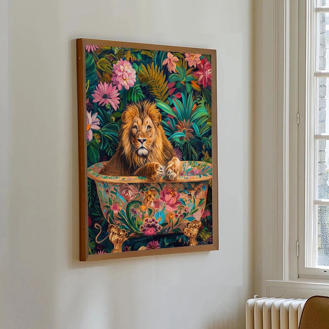 1/2pcs Bohe Lion in A Bathtub Canvas Print Poster Modern Colorful Dopamine Art Prints Bathroom Wall Art Home Decor Art Poster