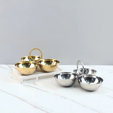 3 Compartment Stainless Steel Serving Bowls Mirror Polished Divided Snack Food Plates  Party Home Kitchen Dining Food Containers