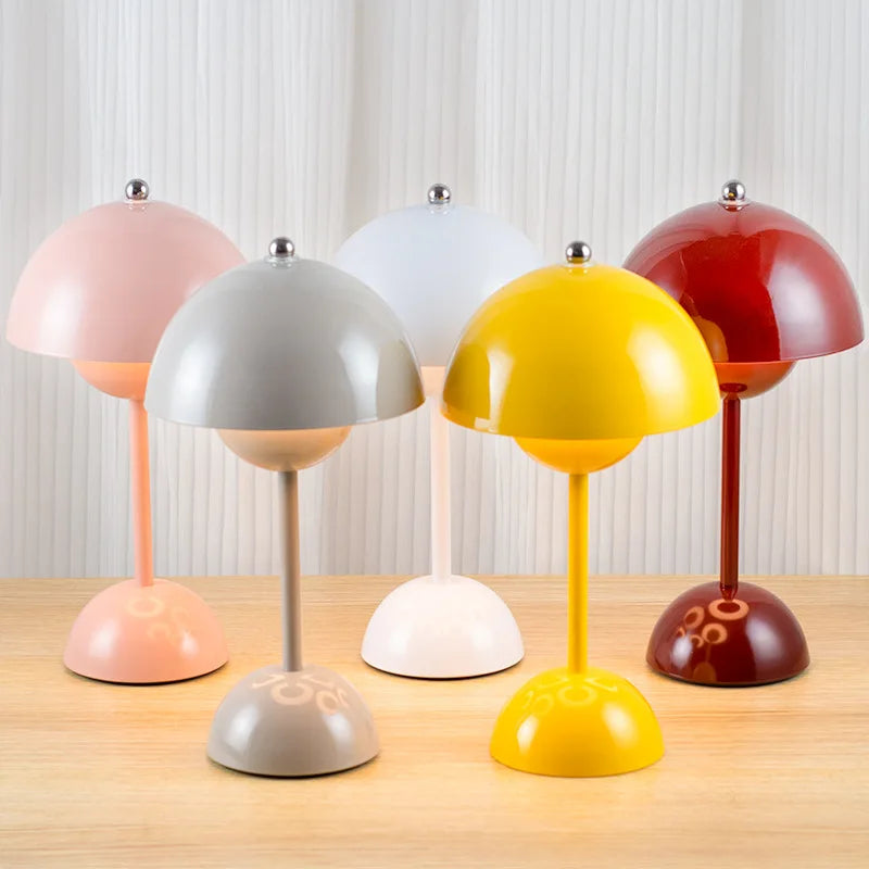 LED Mushroom Flower Bud Lamp – Touch Charging Nordic Decorative Lamp for Bedroom, Study & Bedside