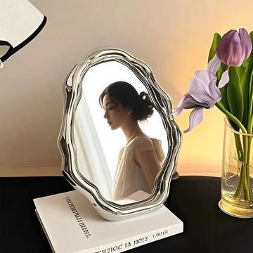 Wavy Irregular Asymmetrical Mirror Vanity Nordic Aesthetic Oval Desk Mirror Makeup Standing Girls Espelhos Home Decorations
