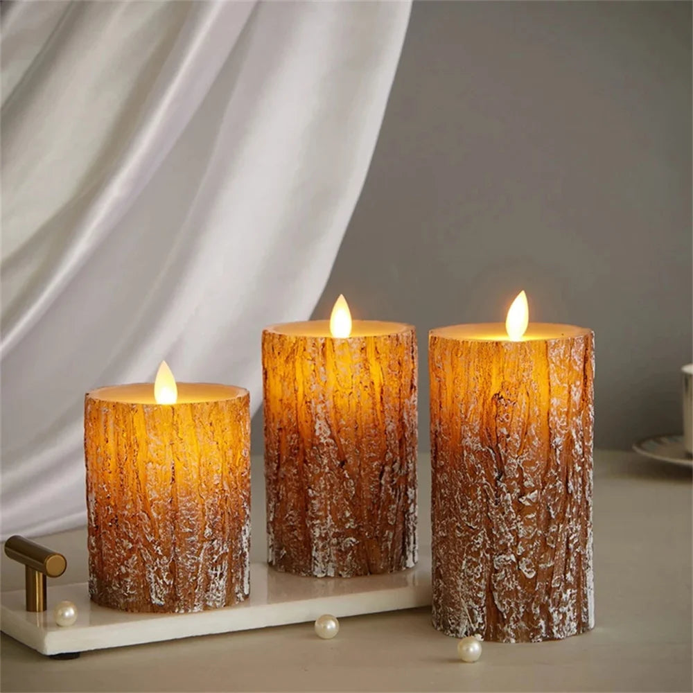 LED Electronic Candle Light Dancing Swinging Wick LED Pine Bark Candle With Remote Control for Wedding Bar Home Party Decoration