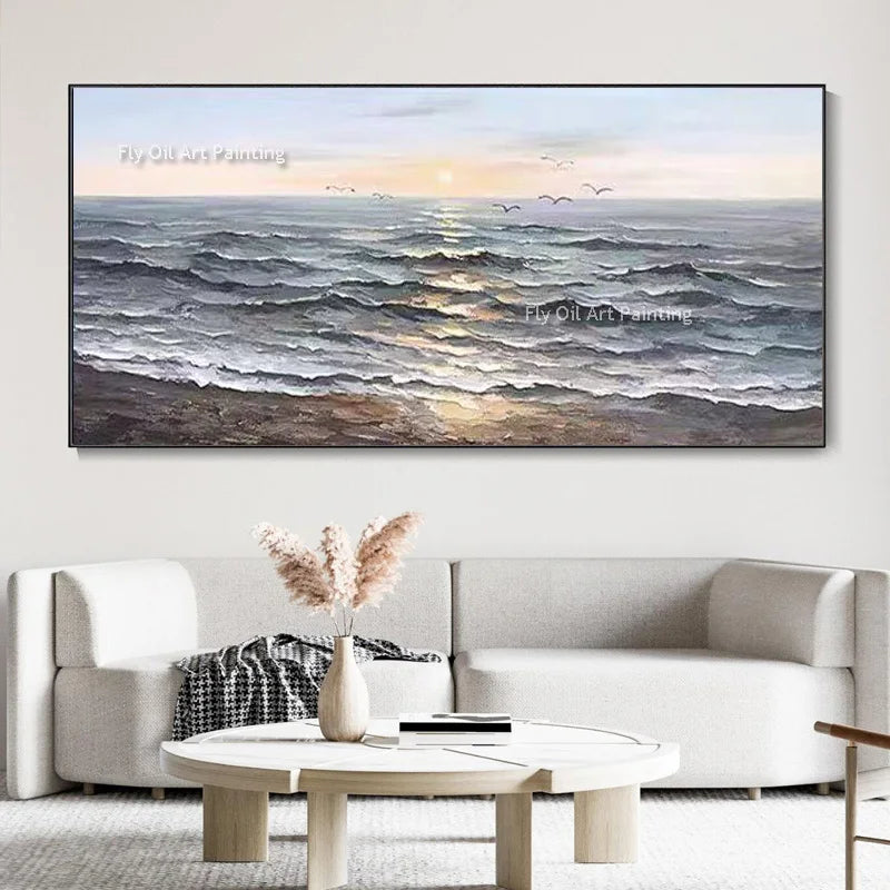 100% Hand Painted Abstract Sailboat Sunset Canvas Art Nautical Seascape Oil Painting Coastal Wall Decor For Beach Ocean Lovers