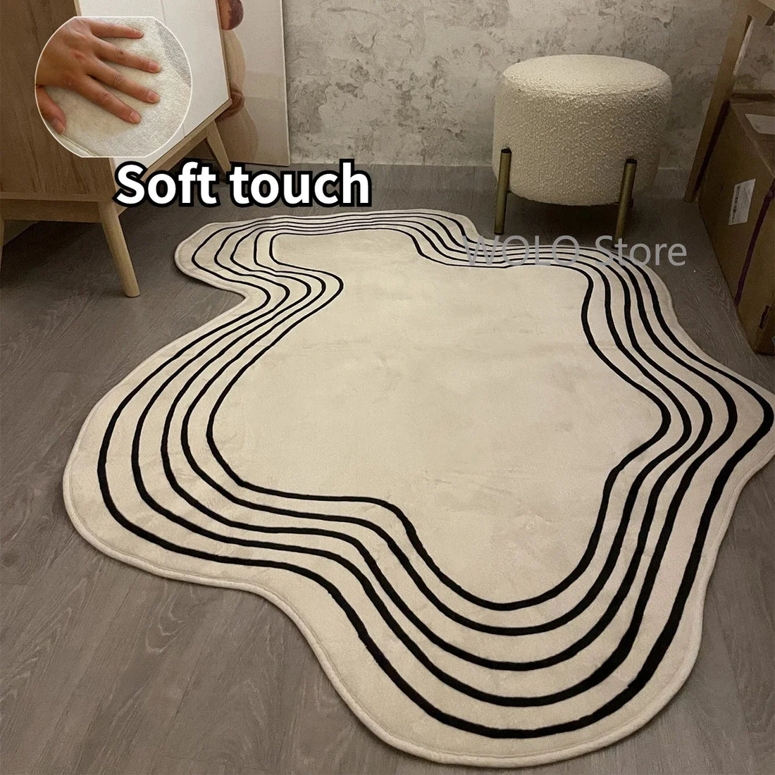 VIKAMA Cream Style Imitation Cashmere Carpet Home Decoration Winter Soft Non-Slip Living Room Bedroom Cloakroom Floor Mat