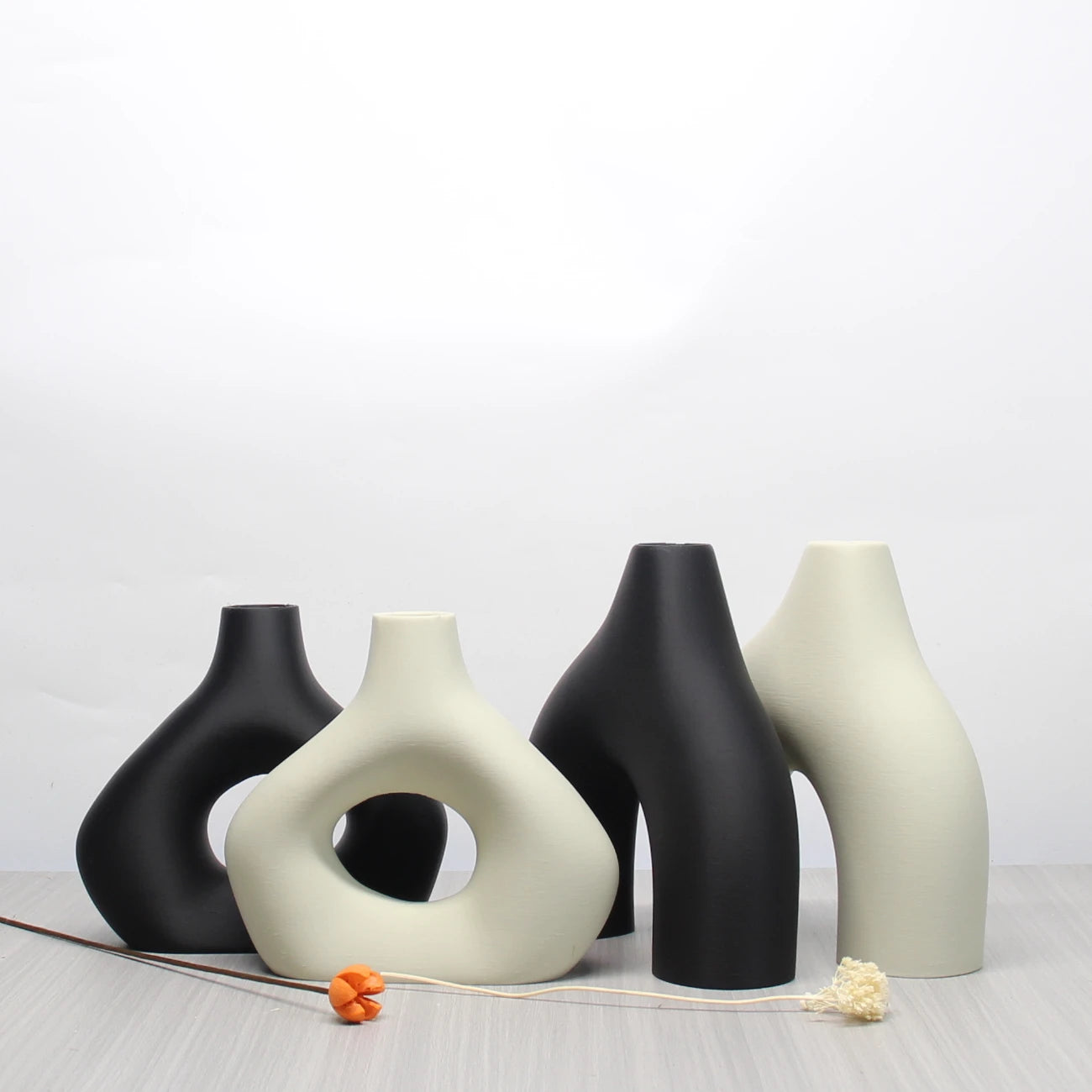 Modern Style Decorative Vase Set - 3D Printed Round Hollow Design Vase, Black & White, for Bohemian Home