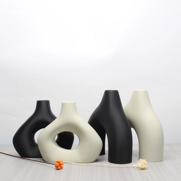 Modern Style Decorative Vase Set - 3D Printed Round Hollow Design Vase, Black & White, for Bohemian Home