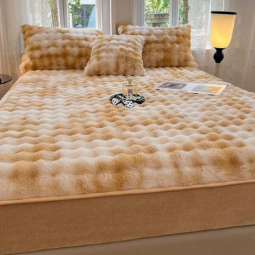 Plush Keep Warm Double Bed Sheets Winter Soft Comfortable Bed Mattress Protective Cover Elastic Band Design Fitted Sheet Bedding