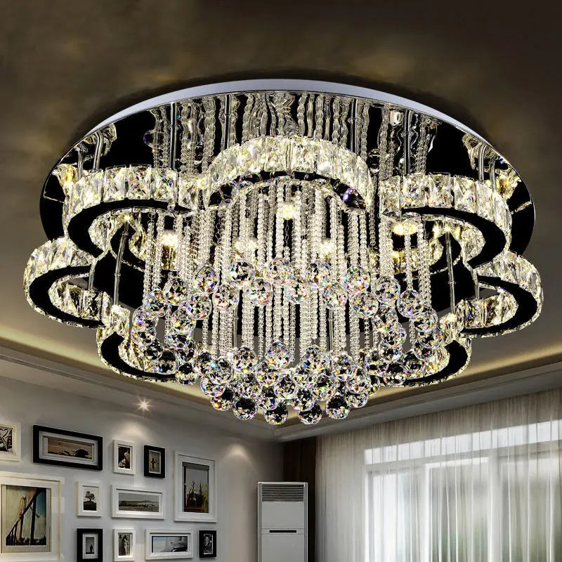 Crystal Ceiling Lamp Modern Minimalist Pendant Villa Living Room Lamp  Led Lighting Square Round Ceiling Chandelier Lustre Lamp
