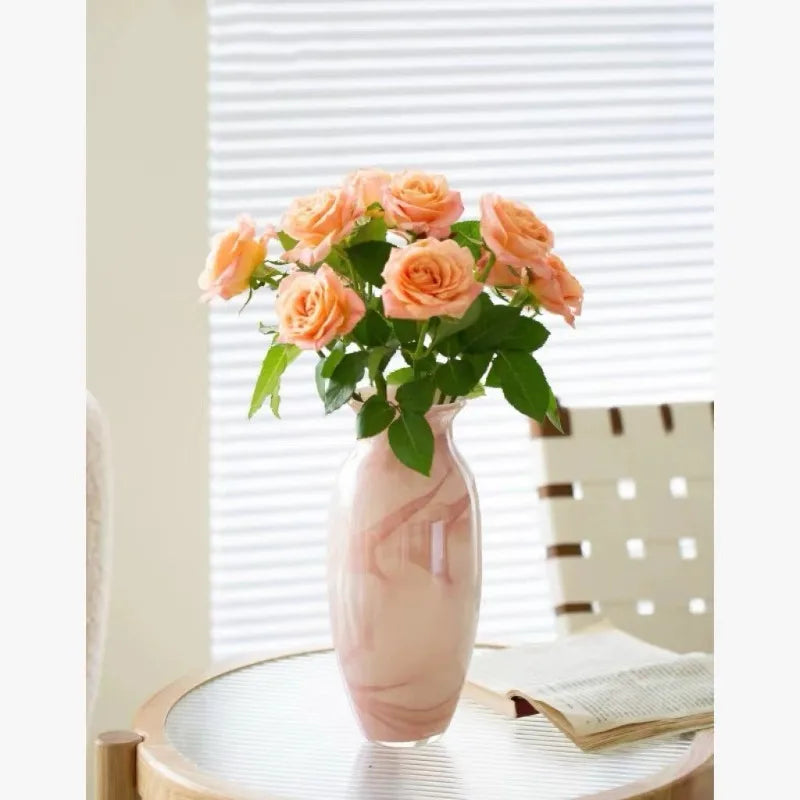 Middle-aged Light Pink Glazed Cloud Texture Vase Creative Flower Arrangement High-end Living Room Home Decoration