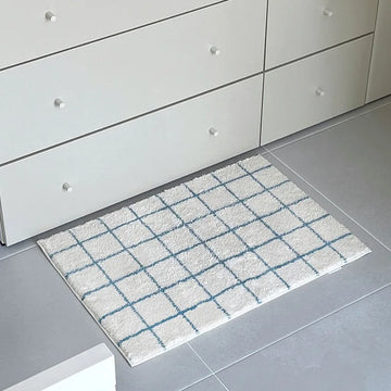 VIKAMA Summer InS-style Korean Striped Checkered Bedroom Carpet, Anti-slip and Absorbent Bathroom Floor Mat, Home Decoration