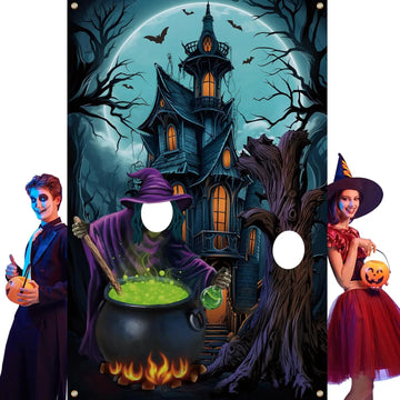 Halloween Photography Backdrop Horror Night Background Large Photo Door Banner Scary Witch Backdrops for Halloween Party Photo