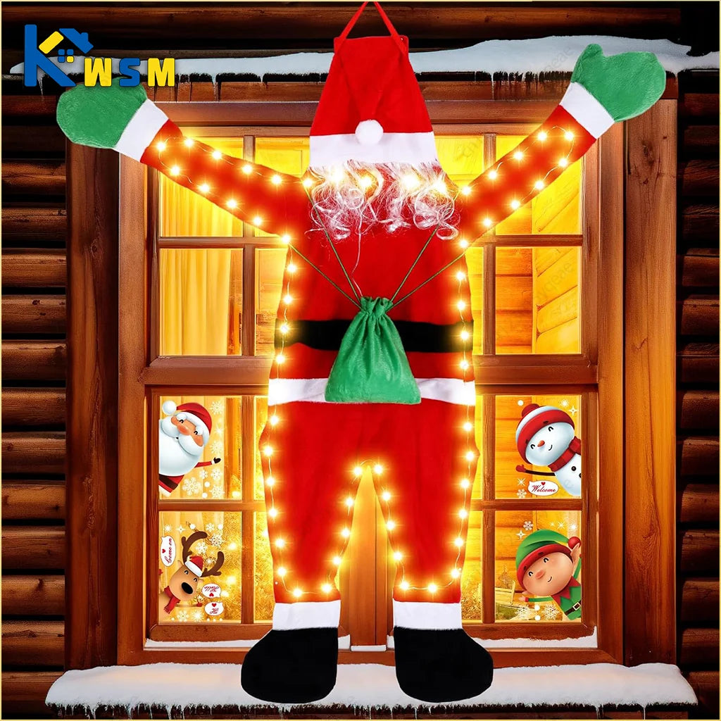 Santa Claus Decoration Light Up Santa Claus Outdoor Indoor Hanging Climbing Santa Claus Bookshelf Mantel Christmas Decoration