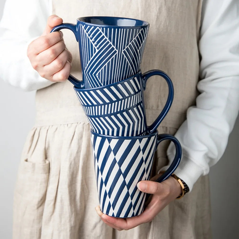 Creative Relief Large Cup Ceramic Milk Coffee Cup Couple's Mug Household Drinkware 450ml Large Capacity Coffee Mug Gifts