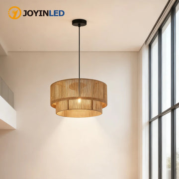 JOYINLED 45CM Boho Retro Pendant Light 2 Layers Hand Woven Hanging Lamp E27 Dining Table Ceiling Light for Living Room Bedroom