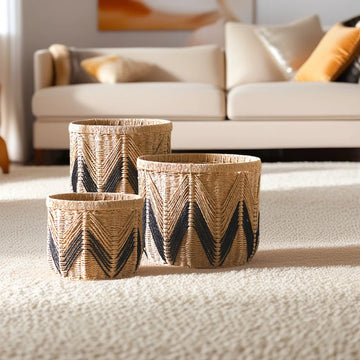 Handwoven Seagrass Storage Baskets Boho Decor Woven Basket Living Room Bathroom Multifunctional Storage for Blankets Toys Towels
