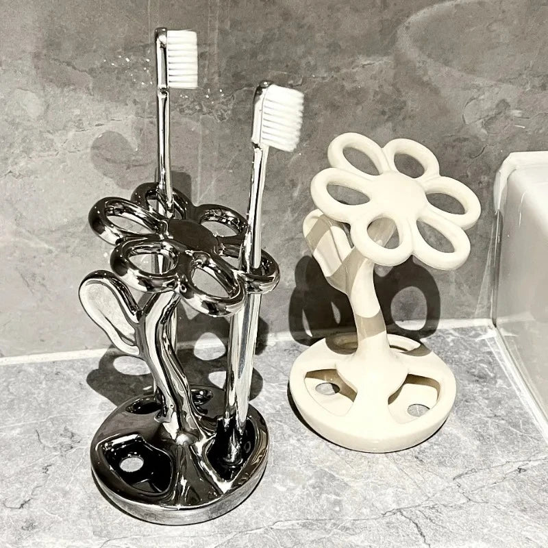 Flower Shaped Toothbrush Holder Toothbrush Toothpaste Bathroom Organizer Makeup Brush Stand Bathroom Accessories BeautyTool Gift