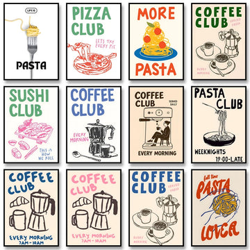 Retro Coffee Poster Life Is Pasta Kitchen Illustration Print Canvas Painting Wall Art Picture for Living Room Home Decoration