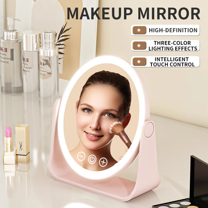 LED Makeup Mirror, Portable Flip Lighted Vanity Mirror with Touch Dimming, 3X Magnifier and Rechargeable Design for Desk