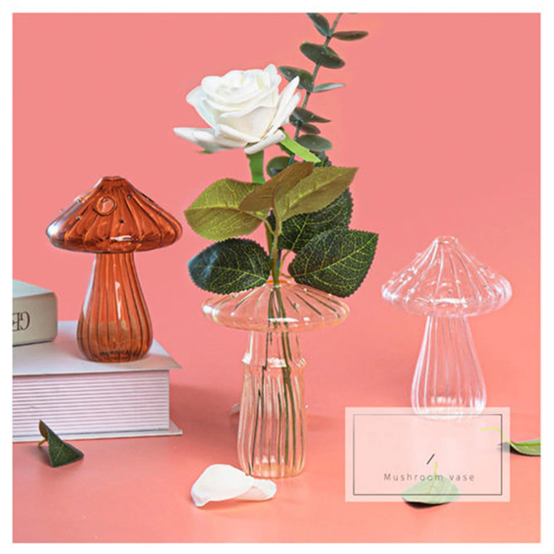 Colourful Mushroom Vase Plant Glass Plant  Bud Vase Decoration Garden Glass Aromatherapy Vase Living Room Desktop Combination