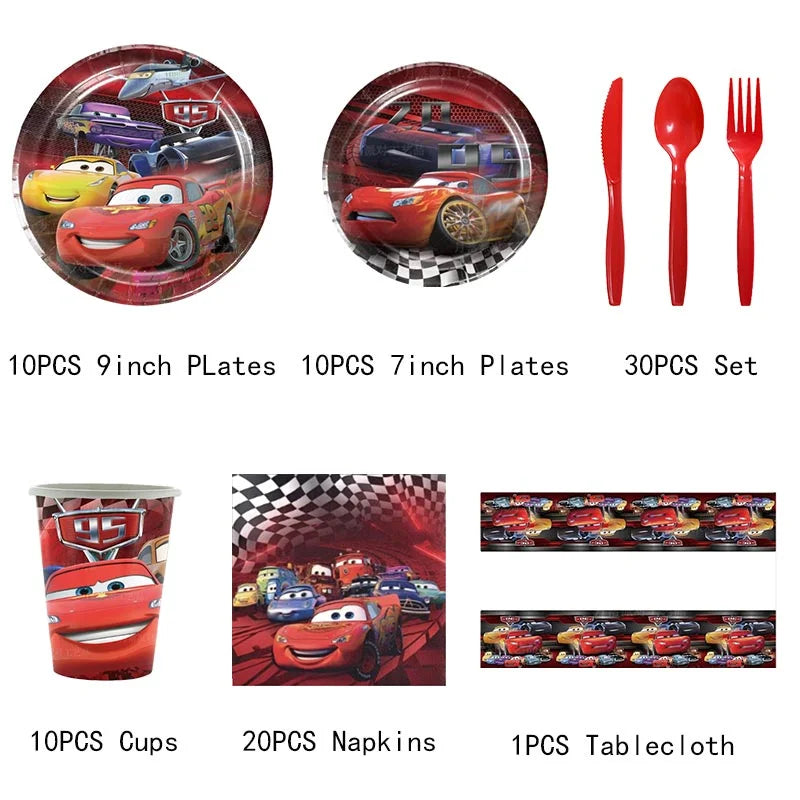 Cars Birthday Party Decorations Tableware Set Balloons Paper Cups Plates Tablecloth Napkin Banners for Kids Birthday Party Decor